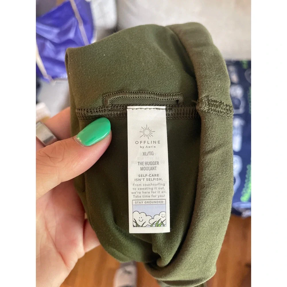 OFFLINE by Aerie The Hugger Sports Bra Olive Green Adjustable Straps XL NWT